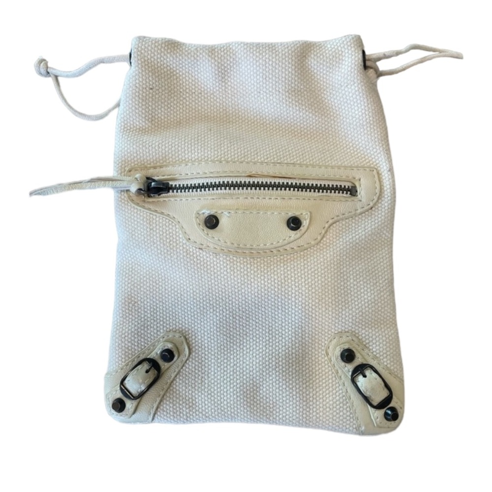 BALENCIAGA IVORY DRAWSTRING POUCH